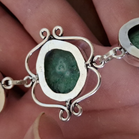 New Green Solar Slice Agate Geode 925 Silver Bracelet. - Picture 9 of 10
